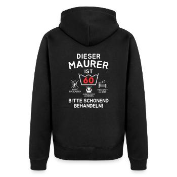 Dieser Maurer ist 60. Schonend behandeln - Unisex Premium Bio Zip Hoodie - Schwarz - Hinten - Nico (187cm)
