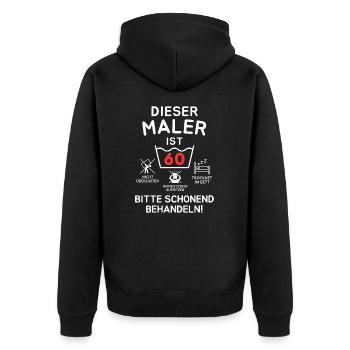 Dieser Maler ist 60. Schonend behandeln - Unisex Premium Bio Zip Hoodie - Schwarz - Hinten - Nico (187cm)