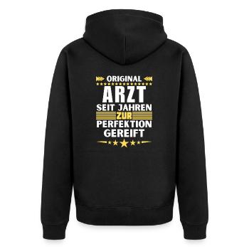 Doctor matured to perfection - Unisex Premium Organic Zip Hoodie - black - Back - Nico (187cm)