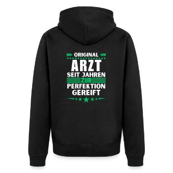Doctor matured to perfection - Unisex Premium Organic Zip Hoodie - black - Back - Nico (187cm)