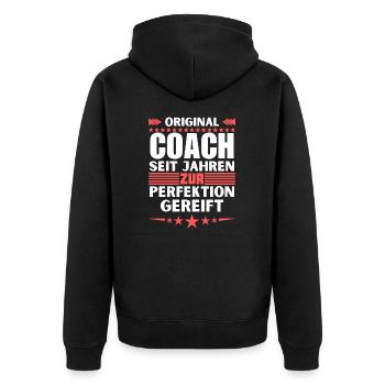 Zur Perfektion gereifter Coach - Unisex Premium Bio Zip Hoodie - Schwarz - Hinten - Nico (187cm)