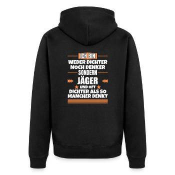 Neither poets nor thinkers, but hunters - Unisex Premium Organic Zip Hoodie - black - Back - Nico (187cm)