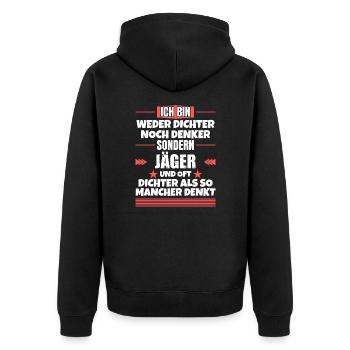 Neither poet nor thinker, but hunter - Unisex Premium Organic Zip Hoodie - black - Back - Nico (187cm)