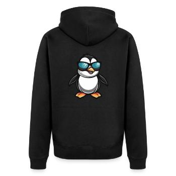 Pinguin Cool Comic - Unisex Premium Bio Zip Hoodie - Schwarz - Hinten - Nico (187cm)