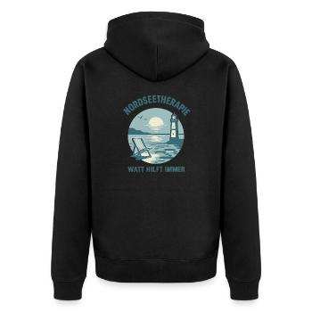 Nordseetherapie - Watt hilft immer - Unisex Premium Bio Zip Hoodie - Schwarz - Hinten - Nico (187cm)