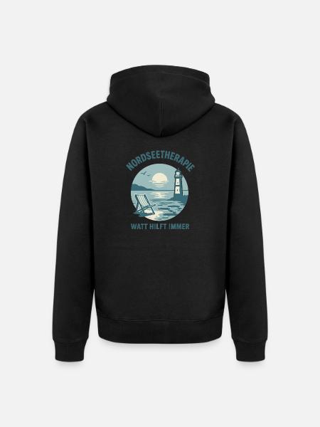 Nordseetherapie - Watt hilft immer - Unisex Premium Bio Zip Hoodie - Schwarz