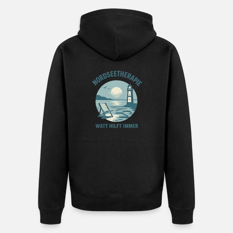 Nordseetherapie - Watt hilft immer - Unisex Premium Bio Zip Hoodie - Schwarz