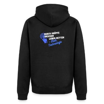 Durch Knöpfe drücken Leben retten MTRA Technologe - Unisex Premium Bio Zip Hoodie - Schwarz - Hinten - Nico (187cm)