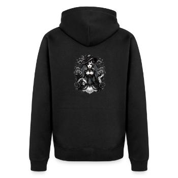Viktorianische Schönheit: Eleganz in Schwarz-Weiß - Unisex Premium Bio Zip Hoodie - Schwarz - Hinten - Nico (187cm)