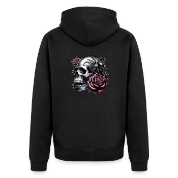 Ein Tanz zwischen Schädel und Rosen - Unisex Premium Bio Zip Hoodie - Schwarz - Hinten - Nico (187cm)