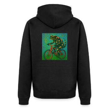 Feuersalamander fährt Fahrrad - Unisex Premium Bio Zip Hoodie - Schwarz - Hinten - Nico (187cm)