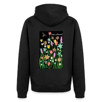Bienentraum- Bees welcome! - Unisex Premium Bio Zip Hoodie - Schwarz - Hinten - Nico (187cm)