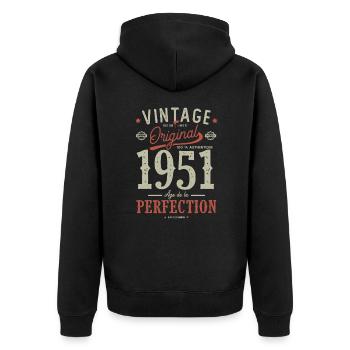 1951 âge de la perfection, anniversaire 71 ans - Veste à capuche bio Premium Unisexe - noir - Dos - Nico (187cm)