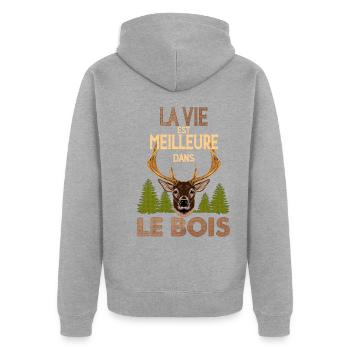 Das Leben im Wald ist besser Jäger Geschenk - Unisex Premium Bio Zip Hoodie - Grau meliert - Hinten - Nico (187cm)