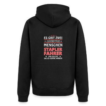 Es gibt zwei Arten von Menschen - Staplerfahrer - Unisex Premium Bio Zip Hoodie - Schwarz - Hinten - Nico (187cm)