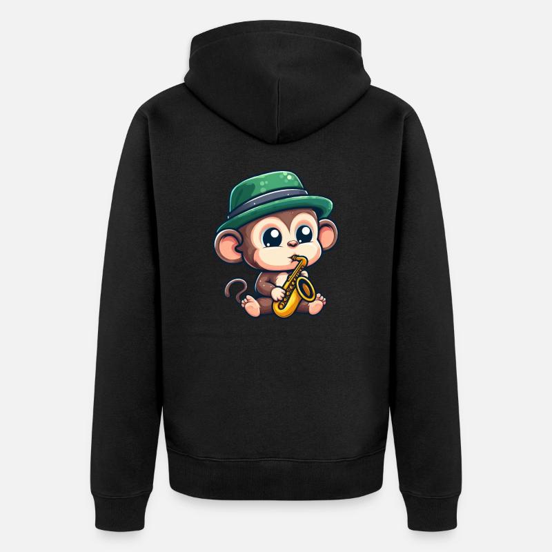 Chimpanzé jazz avec saxophone - Veste à capuche bio Premium Unisexe - noir