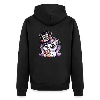 New Year Sylvester Unicorn Cute Comic Happy New Year - Unisex Premium Organic Zip Hoodie - black - Back - Nico (187cm)