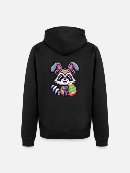 Oster-Waschbär in Ei-Verkleidung Cartoon - Unisex Premium Bio Zip Hoodie - Schwarz