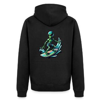 Alien Alien Surfer Surfboard 90s - Unisex Premium Organic Zip Hoodie - black - Back - Nico (187cm)