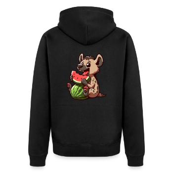 Hyäne mit Wassermelone Sommerfrucht - Unisex Premium Bio Zip Hoodie - Schwarz - Hinten - Nico (187cm)