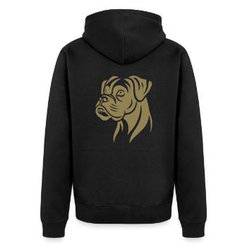 Hund Boxer Kopf Silhouette Minimalistisch - Unisex Premium Bio Zip Hoodie - Schwarz - Hinten - Nico (187cm)