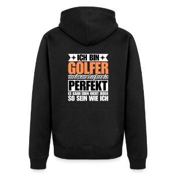 Perfekter Golfer - Unisex Premium Bio Zip Hoodie - Schwarz - Hinten - Nico (187cm)