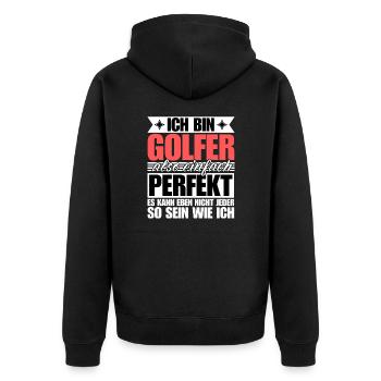 Perfekter Golfer - Unisex Premium Bio Zip Hoodie - Schwarz - Hinten - Nico (187cm)