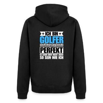 Perfekter Golfer - Unisex Premium Bio Zip Hoodie - Schwarz - Hinten - Nico (187cm)