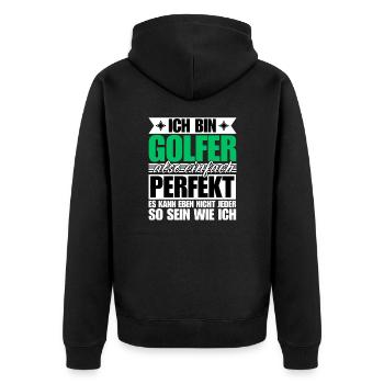 Perfekter Golfer - Unisex Premium Bio Zip Hoodie - Schwarz - Hinten - Nico (187cm)