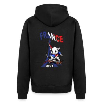 JEUX FRANCE A PARIS EN 2024 - HUMOUR RAT SKATE - Veste à capuche bio Premium Unisexe - noir - Dos - Nico (187cm)