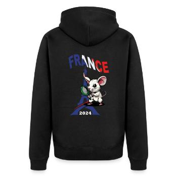 JEUX FRANCE A PARIS EN 2024 - HUMOUR RAT TENNIS - Veste à capuche bio Premium Unisexe - noir - Dos - Nico (187cm)