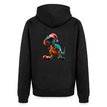 Xmas Trex Dino Weihnachten T-Rex - Unisex Premium Bio Zip Hoodie - Schwarz - Hinten - Nico (187cm)