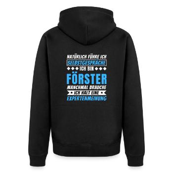 Ich führe Selbstgespräche - Förster Edition - Unisex Premium Bio Zip Hoodie - Schwarz - Hinten - Nico (187cm)