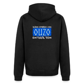 Kann spuren von Ouzo enthalten - Unisex Premium Bio Zip Hoodie - Schwarz - Hinten - Nico (187cm)