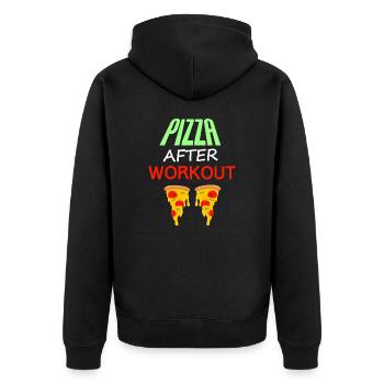 Pizza nach dem Training, Fitness + Essen Angebot - Unisex Premium Bio Zip Hoodie - Schwarz - Hinten - Nico (187cm)