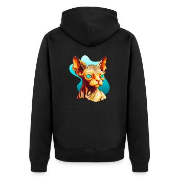 Sphynx Katze im coolen Comic Stil - Unisex Premium Bio Zip Hoodie - Schwarz - Hinten - Nico (187cm)