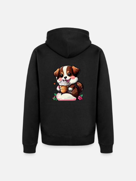 Glück mit Hund - Unisex Premium Bio Zip Hoodie - Schwarz