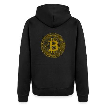 GOLD BITCOIN - Unisex Premium Bio Zip Hoodie - Schwarz - Hinten - Nico (187cm)