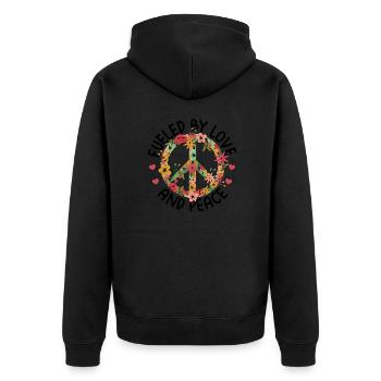 Hippie - Unisex Premium Bio Zip Hoodie - Schwarz - Hinten - Nico (187cm)