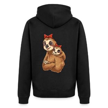 Faultier mit niedlichem Faultier Kind für - Unisex Premium Bio Zip Hoodie - Schwarz - Hinten - Nico (187cm)