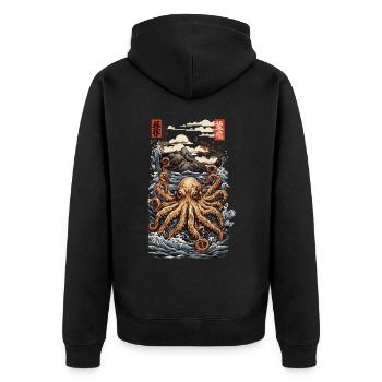 Japanese ukiyo-e octopus aesthetics style with kanji - Unisex Premium Organic Zip Hoodie - black - Back - Nico (187cm)
