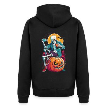 Skelett auf Kürbis - Kaffeepause im Halloween-Stil - Unisex Premium Bio Zip Hoodie - Schwarz - Hinten - Nico (187cm)