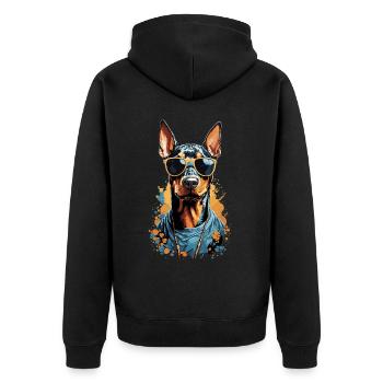 Dobermann Hund Streetwear Ästhetik Design - Unisex Premium Bio Zip Hoodie - Schwarz - Hinten - Nico (187cm)