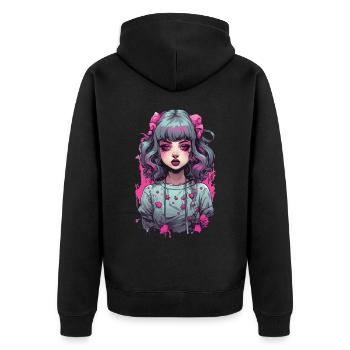 Goth Psycho Girl Kawaii Gothic Anime Design - Unisex Premium Organic Zip Hoodie - black - Back - Nico (187cm)
