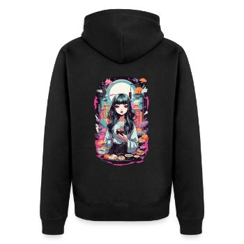 Anime e-Girl Sushi Goth Pastel Streetwear - Unisex Premium Organic Zip Hoodie - black - Back - Nico (187cm)