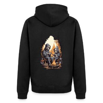 Kinder Halloween Grusel Lagerfeuer Skelette - Unisex Premium Bio Zip Hoodie - Schwarz - Hinten - Nico (187cm)