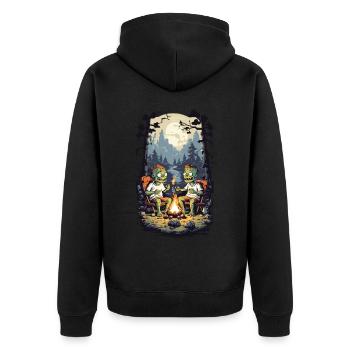 Zombies Campfire Halloween Cartoon Kids Design - Unisex Premium Organic Zip Hoodie - black - Back - Nico (187cm)