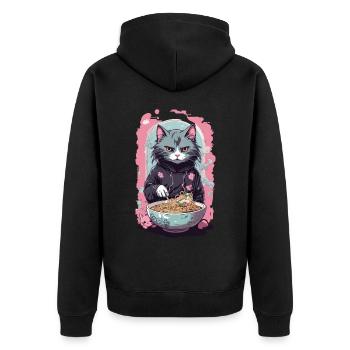 Anime Ramen Katze Japanische Nudelsuppen Kunst - Unisex Premium Bio Zip Hoodie - Schwarz - Hinten - Nico (187cm)