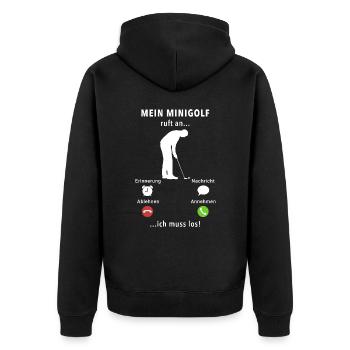 Mein Minigolf ruft an - ich muss los - Spruch - Unisex Premium Bio Zip Hoodie - Schwarz - Hinten - Nico (187cm)