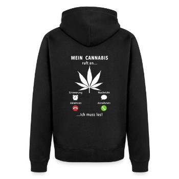 Mein Cannabis ruft an - ich muss los - Hanf - Unisex Premium Bio Zip Hoodie - Schwarz - Hinten - Nico (187cm)